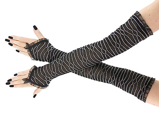 Dámské čierno strieborné spoločenské rukavice s čipkou / Gothic ...