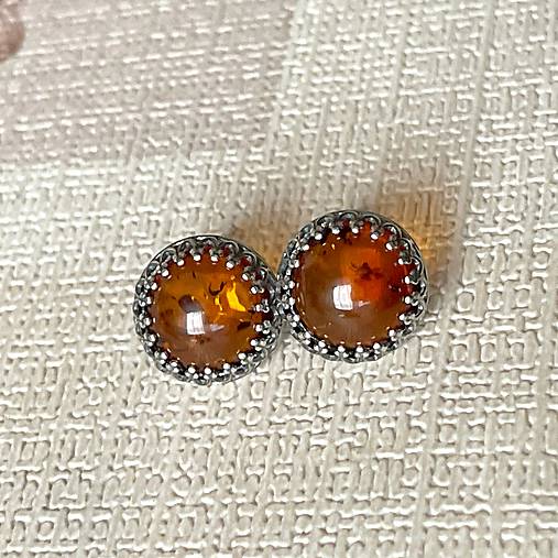 Amber Ag925 Stud Filigree Earrings / Strieborné filigránové náušnice s prírodným jantárom A0028