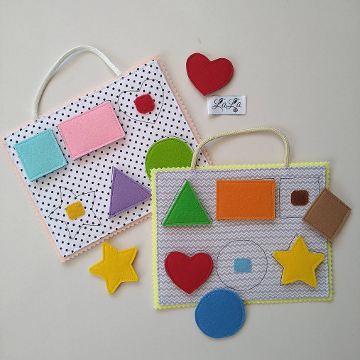 Hračky - Geometrické tvary - quiet book karta (dievčenské - s ružovým obdĺžnikom) - 16335311_