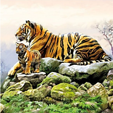 Papier - Servítka Tigrica s mláďaťom na skale 3ks - 16335578_