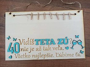 Dekorácie - Narodeninová tabuľka s vtipným textom (pre ženu) - rôzne dizajny (Tyrkysová) - 16336479_