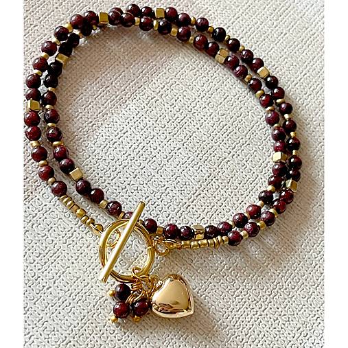 Luxury Garnet Necklace Heart Stainless Steel / Náhrdelník granát, prívesok srdce, oceľ E011