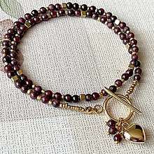 Náhrdelníky - Luxury Garnet Necklace Heart Stainless Steel / Náhrdelník granát, prívesok srdce, oceľ E011 - 16339145_