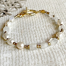 Náramky - Luxury Moonstone Pearls Bracelet Stainless Steel / Náramok Mesačný kameň, perly E010 - 16340061_