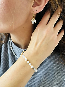 Náramky - Luxury Moonstone Pearls Bracelet Stainless Steel / Náramok Mesačný kameň, perly E010 - 16340204_