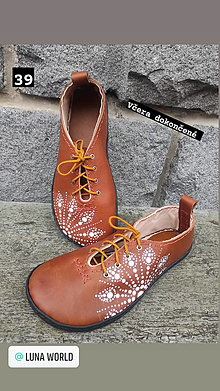 Ponožky, pančuchy, obuv - Barefoot ručne šité polobotky hnedé s mandalou - 16339413_
