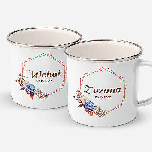 Nádoby - SVADOBNÝ 23 double set smaltovaných hrnčekov - 16338659_