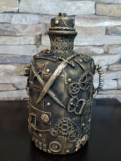 Dekorácie - Steampunk fľaša okrúhla - 16340357_