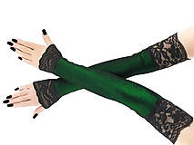 Rukavice - Dámské čierno zelené spoločenské rukavice s čipkou - 16345241_