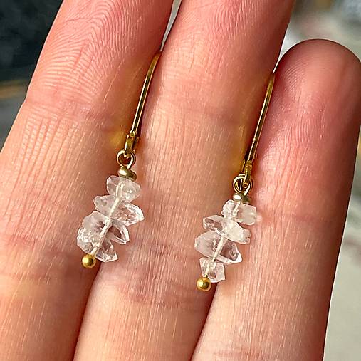 Natural Herkimer Diamond Earrings / Jemné náušnice herkimer diamanty E010 (č.1)