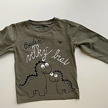 Detské oblečenie - Maľované tričko s nápisom “Bude zo mňa veľký brat” ( (olivovozelené s dinosaurami v. 92)) - 16343471_