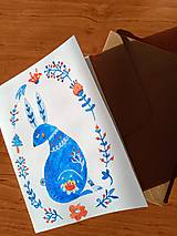 Papiernictvo - Veľkonočná pohľadnica modrý zaj - 16342540_