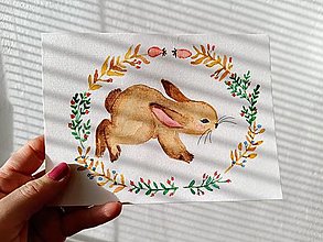 Papiernictvo - Veľkonočná pohľadnica zajačik s venčekom - 16342531_