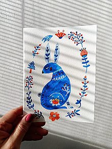 Papiernictvo - Veľkonočná pohľadnica modrý zaj - 16342541_