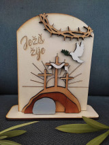 Dekorácie - Drevená veľkonočná dekorácia (Ježiš žije) - 16345467_