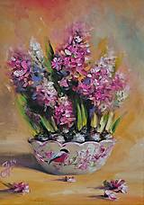 Obrazy - Obraz "Ružový hyacint"-olejomaľba, plátno, 30x40 cm - 16345153_