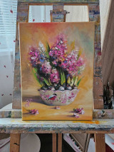 Obrazy - Obraz "Ružový hyacint"-olejomaľba, plátno, 30x40 cm - 16345155_