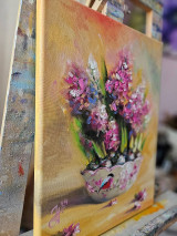 Obrazy - Obraz "Ružový hyacint"-olejomaľba, plátno, 30x40 cm - 16345157_