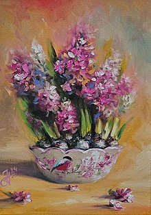 Obrazy - Obraz "Ružový hyacint"-olejomaľba, plátno, 30x40 cm - 16345153_