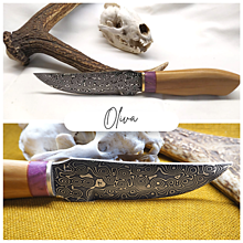 Príbory, varešky, pomôcky - Ručne kovaný damaškový nôž "Oliva" s púzdrom - 16347766_