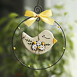 Dekorácie - jarný vtáčik s kvetmi - 16350616_