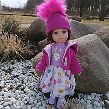 Hračky - Krátky kabátik s čiapkou pre bábiku Paola reina 32 cm - 16351430_