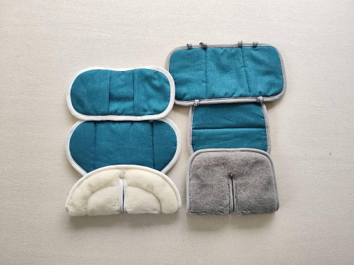 Detský textil - VLNIENKA podložka do autosedačky 100% Merino Top Super wash Natural a Grey 100% ľan Petrol blue - 16348740_