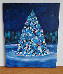 Obrazy - Zimný stromček- originálny akrylový obraz - 16350378_