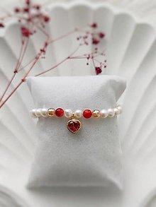 Náramky - Elegantný náramok Perla riečna + Achát s romantickým príveskom pozláteným srdiečkom - 16350123_