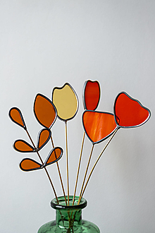 Dekorácie - Vitrážne kvety z farebného skla (Oranžová) - 16351845_