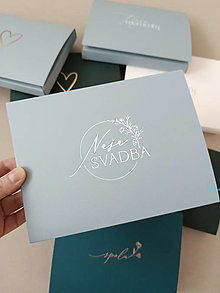 Úložné priestory & Organizácia - Krabičky na fotografie (na foto 10x15-oceľová modrá- biela razba Naša svadba) - 16353077_
