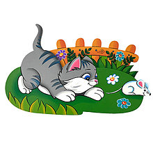 Dekorácie - Detská natienna dekorácia mačiatko s myškou - 16354103_