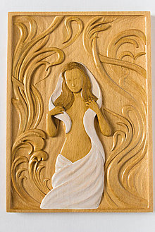 Dekorácie - Drevený obraz-Žena v závoji - 16353950_