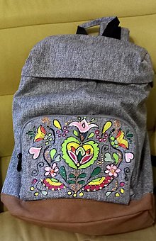 Batohy - šedý ručne maľovaný ruksak - 16355597_