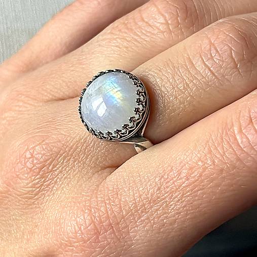 Filigree Moonstone AG925 Ring / Filigránový prsteň s mesačným kameňom, veľ. 62 E013