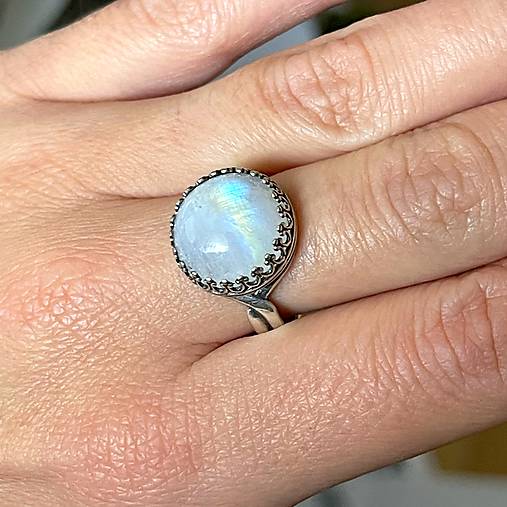 Filigree Moonstone AG925 Ring / Filigránový prsteň s mesačným kameňom, veľ. 62 E013