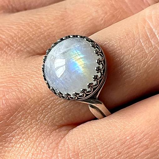 Filigree Moonstone AG925 Ring / Filigránový prsteň s mesačným kameňom, veľ. 62 E013