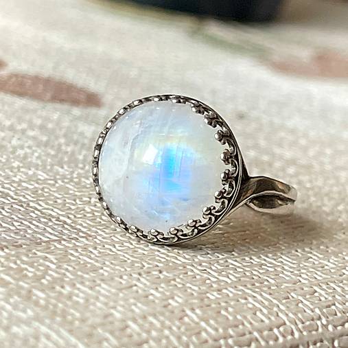 Filigree Moonstone AG925 Ring / Filigránový prsteň s mesačným kameňom, veľ. 62 E013