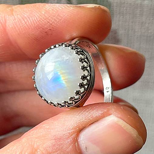 Filigree Moonstone AG925 Ring / Filigránový prsteň s mesačným kameňom, veľ. 62 E013