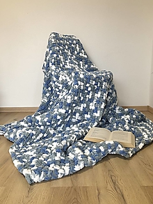 Úžitkový textil - Deka z Alize Puffy 200x150 cm bielo-šedo-modrá - 16354692_