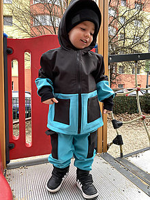 Detské oblečenie - Bunda Softshellová Mix Čierno-Tyrkysová - 16355532_
