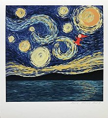 Grafika - Hotofky, Giclée art printy, na ktoré nečakáš 30x36 (Red at starry night) - 16354373_