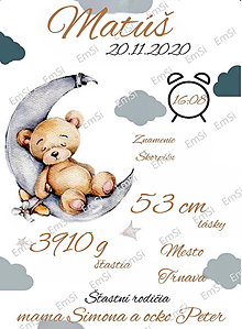 Tabuľky - Spomienková tabuľa pre novorodencov sivý macko - 16356489_