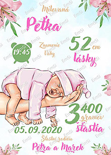 Tabuľky - Spomienková tabuľa pre novorodenca - dievčatko - 16357098_