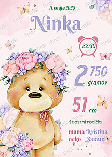 Tabuľky - Spomienková tabuľa pre novorodenca - ružový macko - 16357101_