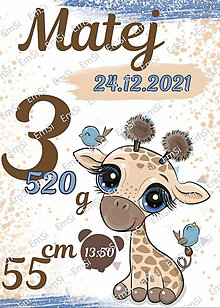 Papiernictvo - Spomienková tabuľa pre novorodencov - žirafa - 16357118_