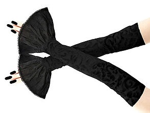 Rukavice - Dámske čierné rukavičky návleky, plesové rukavice s volánikom - 16358974_