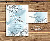 Papiernictvo - Svadobné oznámenie modré s kvetmi, pozvánky zdarma - 16357947_
