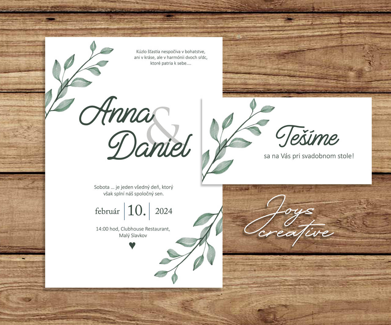 Svadobné oznámenie v štýle "Greenery" (lístky)