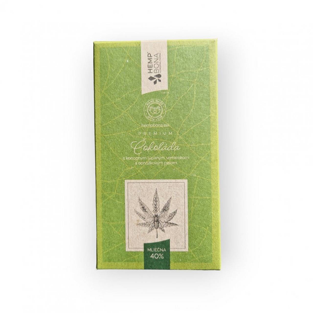 Mliečna čokoláda 40% HempBona s konopným semienkom a peľom